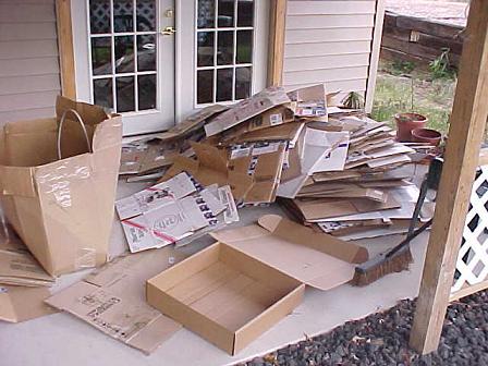 Unpacked boxes from all the glassware.